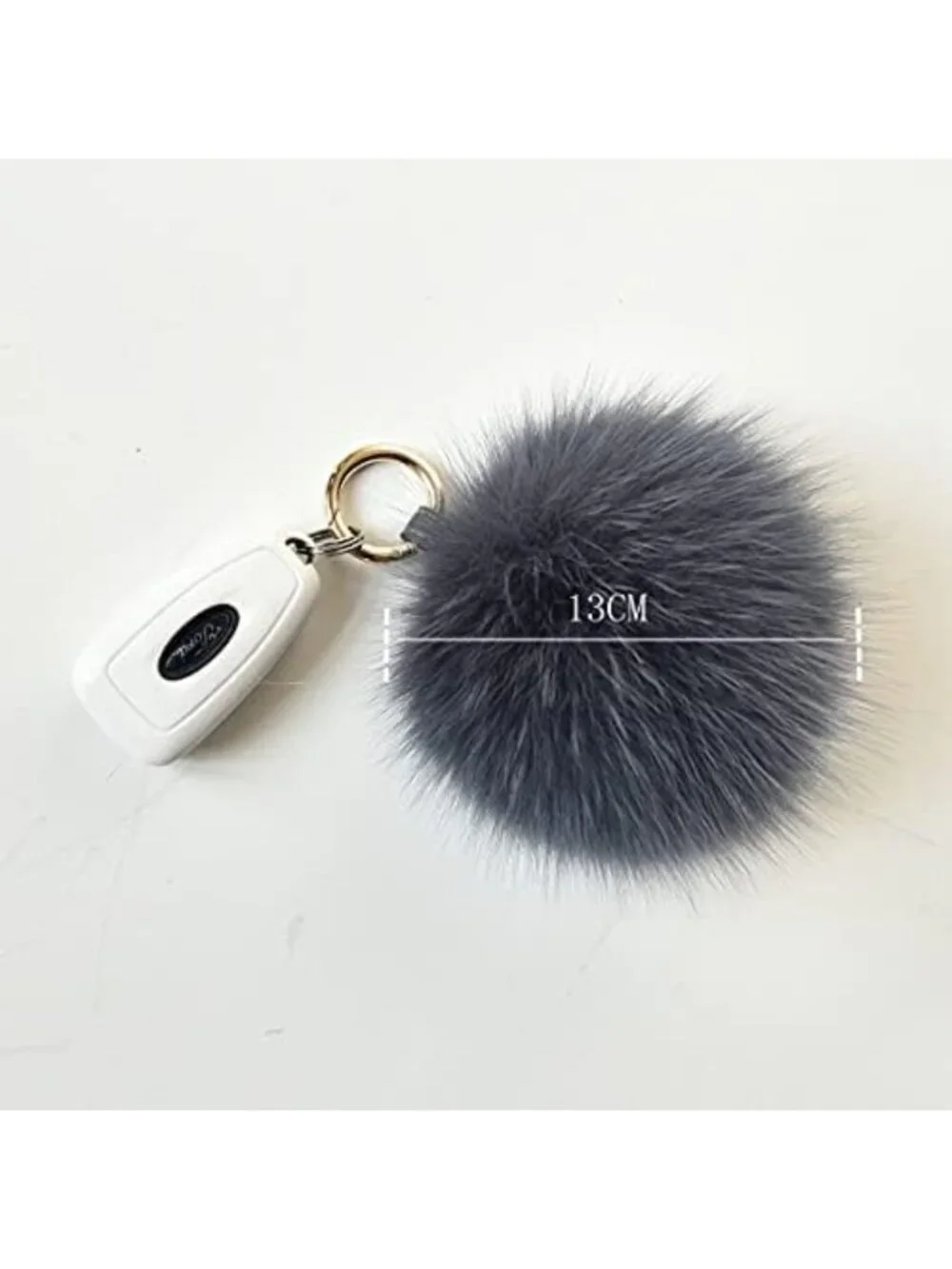 Fluffy Real Fox Fur Pompom Keychain - Large Furry Bag Charm Accessory